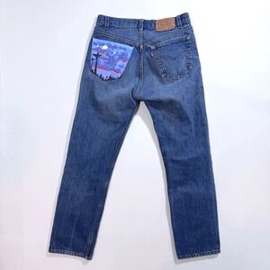 Levi's 501 Vtg 90s USA Button Fly Jeans Custom Art Hand-Painted Denim 30 30x29